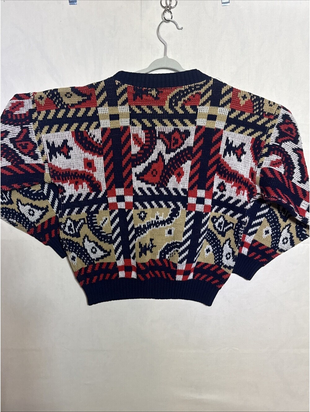 Vintage 80s 90s Coogi Style Abstract Geometric Knit Crewneck Sweater Womens S - Picture 3 of 3